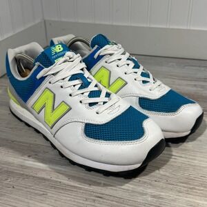 New Balance Men's‎ 574 Classic Sneakers Cyan White Blue Neon ML574PWB Size 11 2E